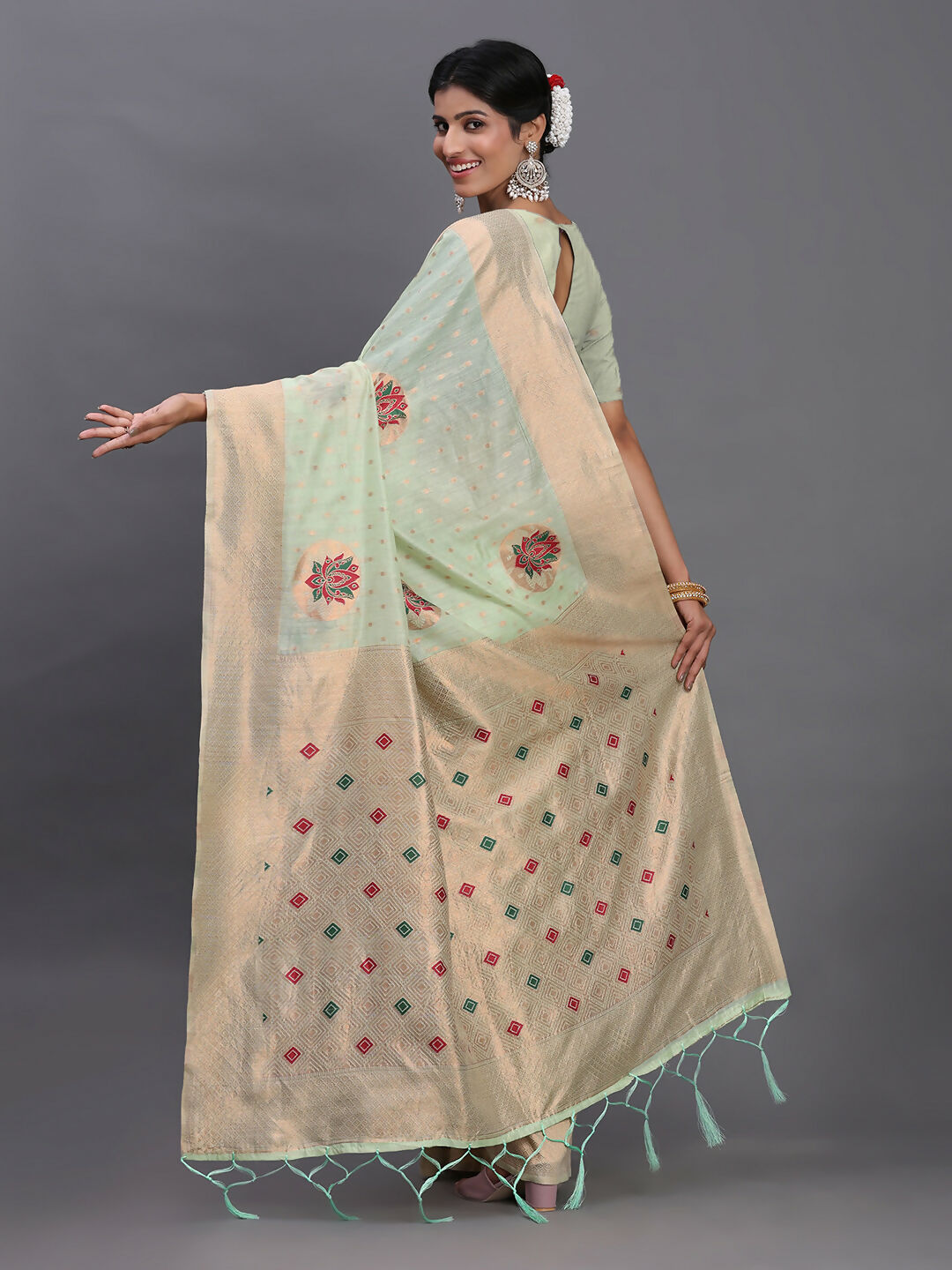 Shree Shyam Fashion Linen Cotton Light Green Saree
