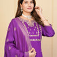 Purple Viscose Chanderi Embroidered Stitched Suit With Dupatta - Tanisha | Swadesiicart