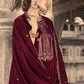 Jyoti Fashion Women's Maroon Velvet Floral Resham Thread with Jari work Kurta with Trouser & Dupatta | Swadesiicart