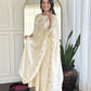 The52 CreamWomen's Gorgeous Embroidered Vichitra Silk Fabric Flared Kurta Pant with Dupatta Set - Swadesiicart