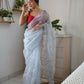 Vamsee Vika 9Mm Sky Organza Saree - Swadesiicart
