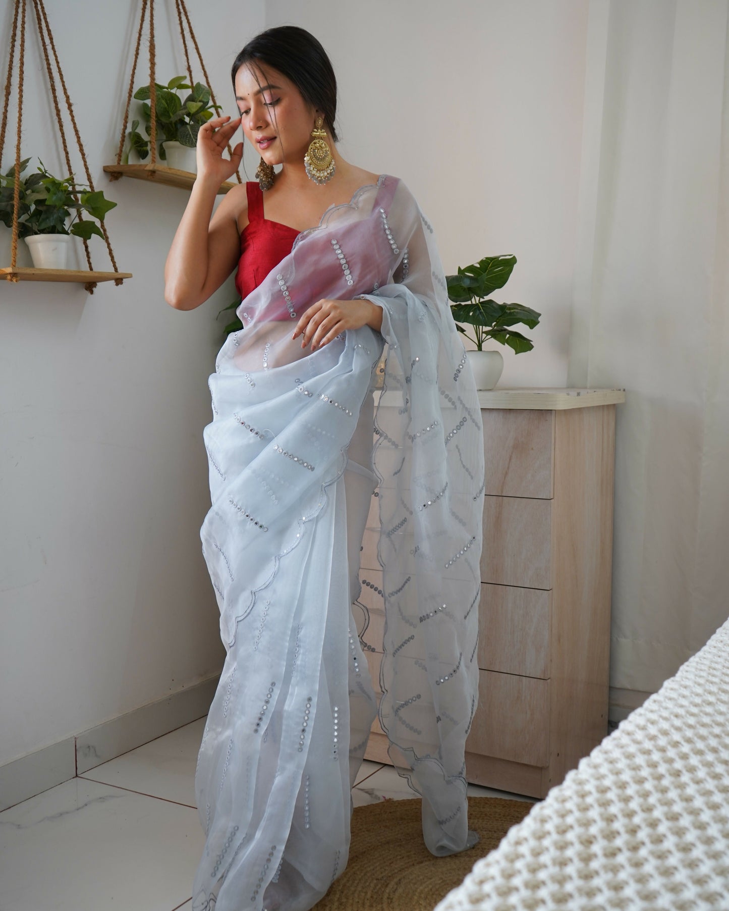 Vamsee Vika 9Mm Sky Organza Saree - Swadesiicart