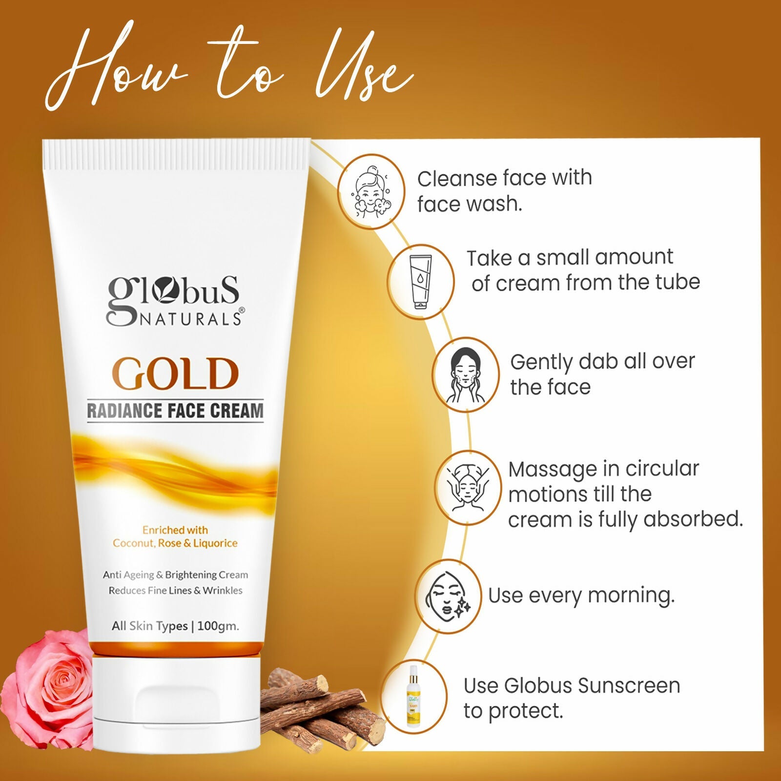Globus Naturals Gold Radiance Anti Ageing & Brightening Face Cream | Swadesiicart