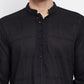 Even Apparels Pure Cotton Men's Kurta in Black Color With Band Collar | Swadesiicart