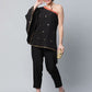 Ahalyaa Women Black Crepe Printed Top with Trouser Set | Swadesiicart