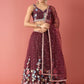 House of Panchhi Burgundy Net Multi colour Thread & Sequinse Work Lehenga & Blouse, Dupatta | Swadesiicart