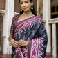 Vishnu Weaves Women's Black Cotton Silk Printed Saree with Blouse - Swadesiicart