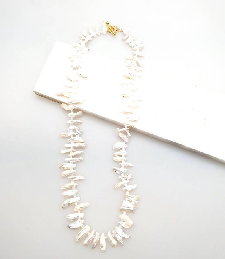 Bling Accessories Baroque Pearl Glass Long T Bar Necklace | Swadesiicart