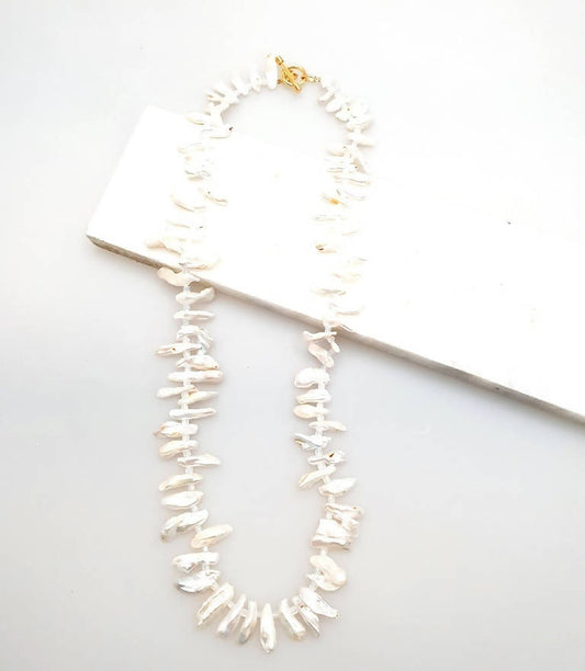 Bling Accessories Baroque Pearl Glass Long T Bar Necklace | Swadesiicart
