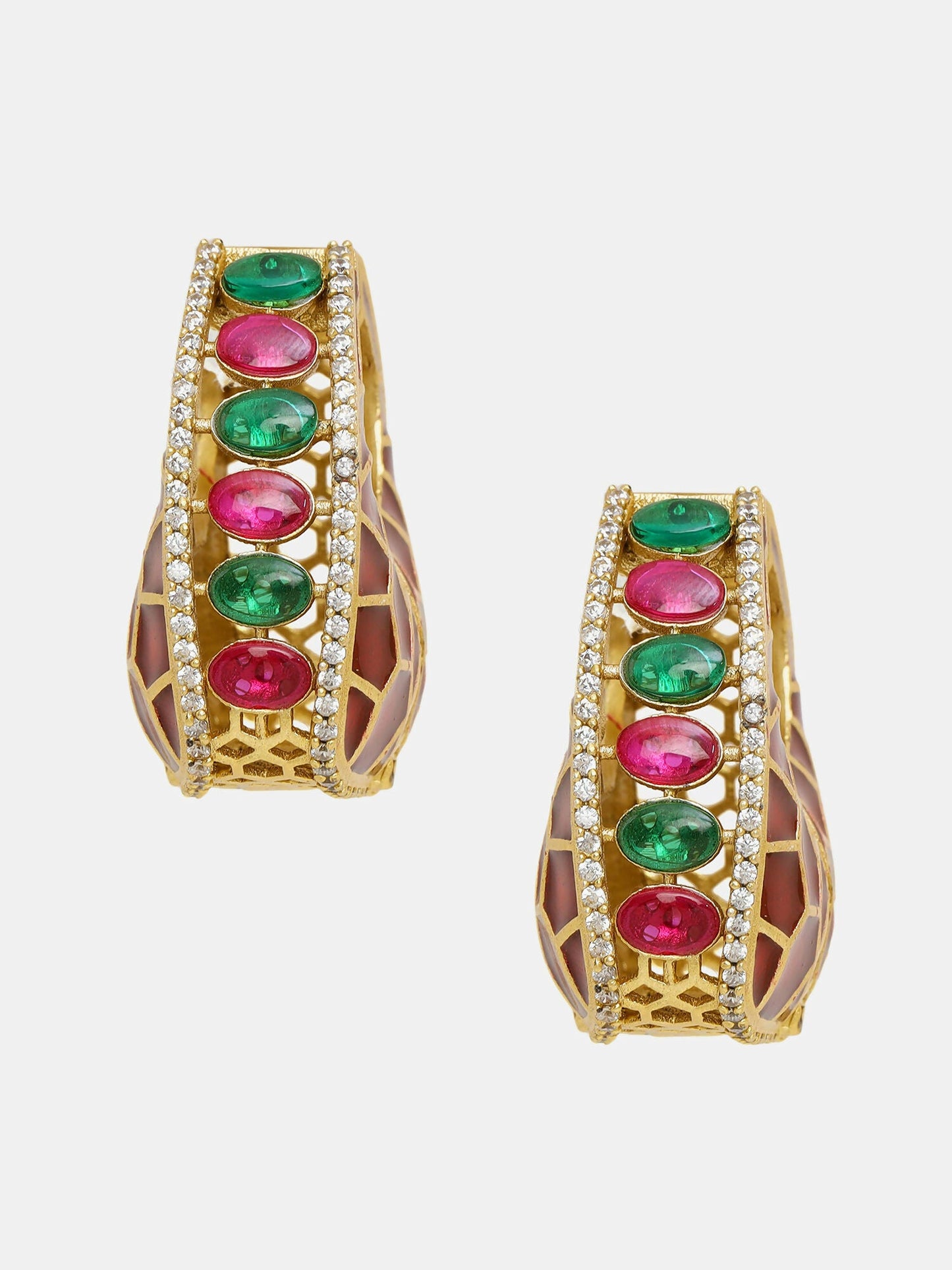Ruby Raang Gold Polished Kundan Work Multi Loops | Swadesiicart