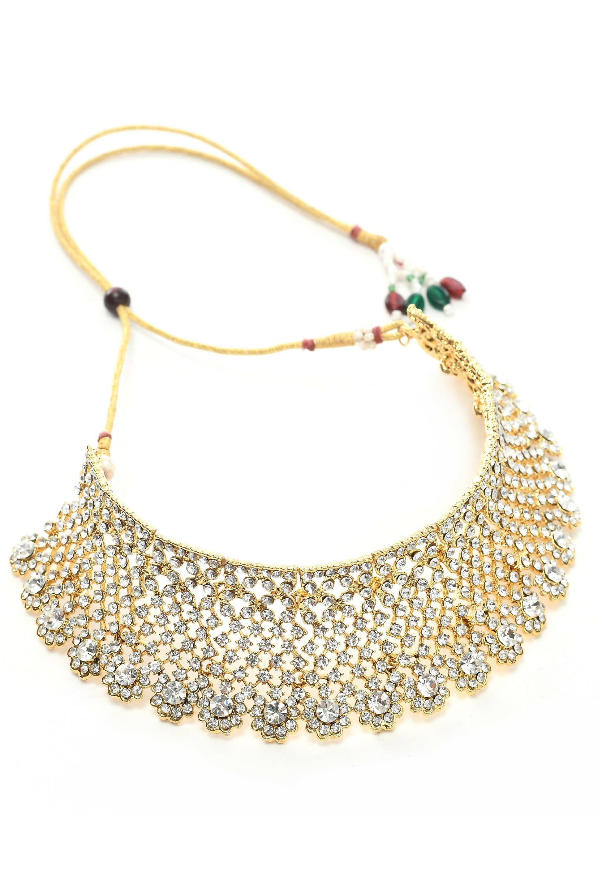 Mominos Fashion Johar Kamal Traditional Rajwadi Design Heavy Golden Colour Necklace Set - Swadesiicart