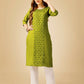 Jyoti Fashion Women's Green Cotton Blend Embroidered Kurta Pant Set - Swadesiicart