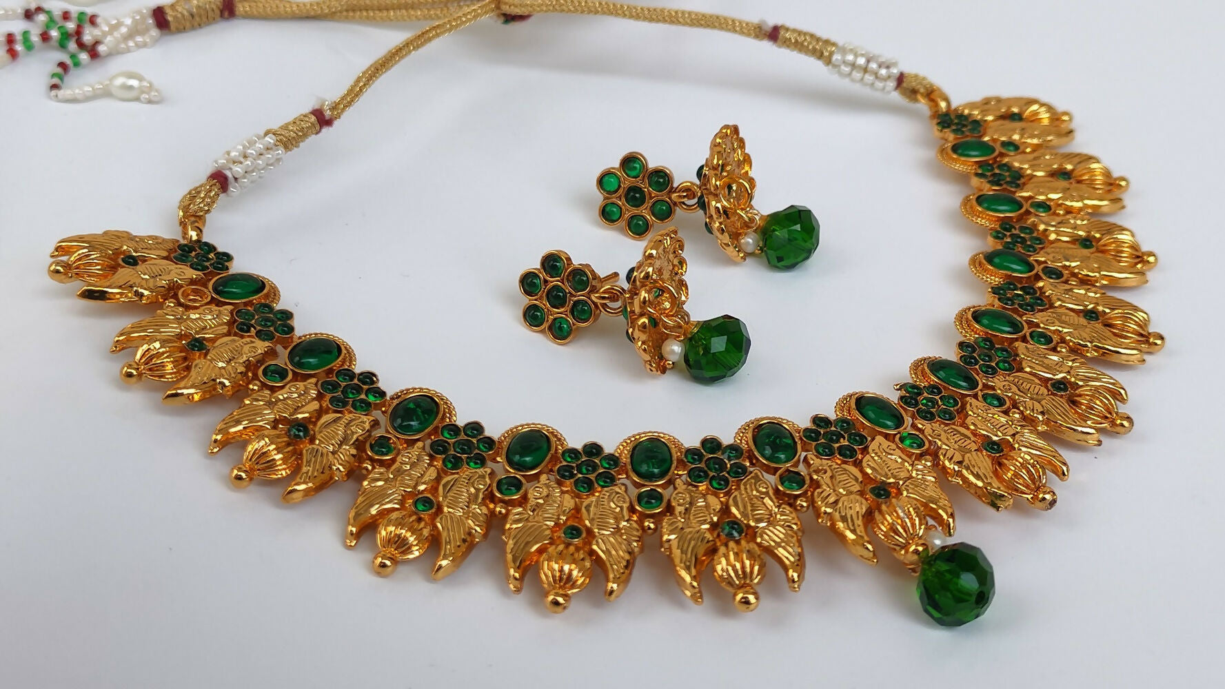 Kemp Peacock Green Necklace Set - Swadesiicart