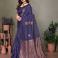 Vedant Vastram Litchi Silk Banarasi Silk Saree - Navy | Swadesiicart