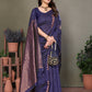 Vedant Vastram Litchi Silk Banarasi Silk Saree - Navy | Swadesiicart
