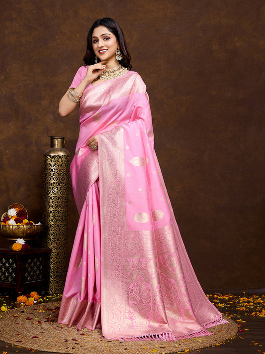 Vedant Vastram Banarasi Silk Fashion Saree - Pink | Swadesiicart