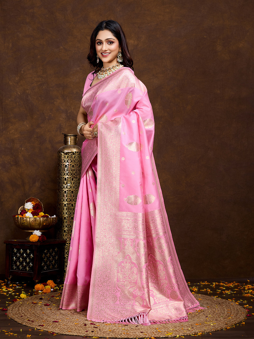 Vedant Vastram Banarasi Silk Fashion Saree - Pink | Swadesiicart