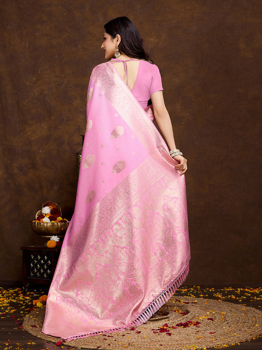 Vedant Vastram Banarasi Silk Fashion Saree - Pink | Swadesiicart