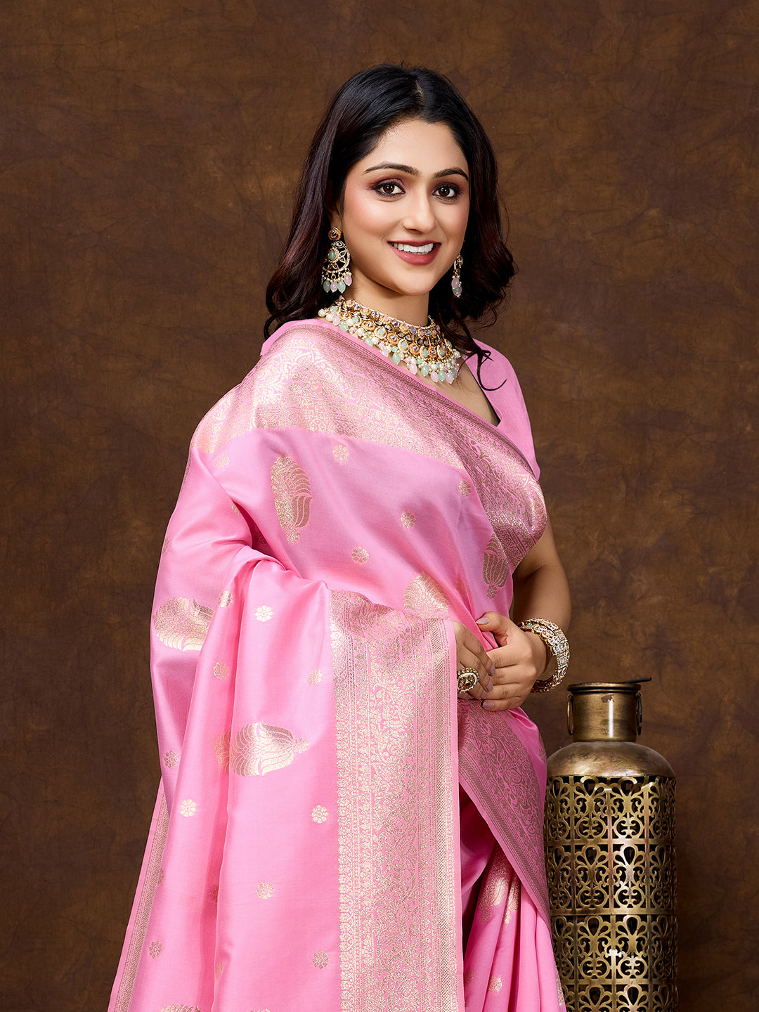 Vedant Vastram Banarasi Silk Fashion Saree - Pink | Swadesiicart