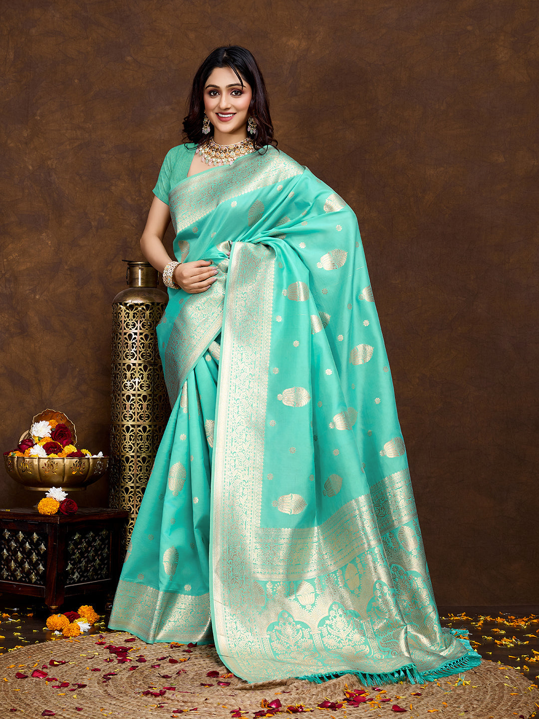 Vedant Vastram Banarasi Silk Fashion Saree - Seegreen | Swadesiicart