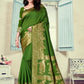 Vedant Vastram Litchi Silk Designer Banarasi Saree - Mehndi | Swadesiicart
