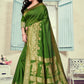 Vedant Vastram Litchi Silk Designer Banarasi Saree - Mehndi | Swadesiicart