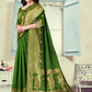 Vedant Vastram Litchi Silk Designer Banarasi Saree - Mehndi | Swadesiicart