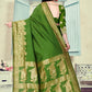 Vedant Vastram Litchi Silk Designer Banarasi Saree - Mehndi | Swadesiicart