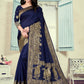 Vedant Vastram Litchi Silk Designer Banarasi Saree - Navy Blue | Swadesiicart
