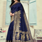 Vedant Vastram Litchi Silk Designer Banarasi Saree - Navy Blue | Swadesiicart
