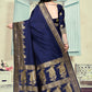 Vedant Vastram Litchi Silk Designer Banarasi Saree - Navy Blue | Swadesiicart