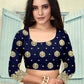Vedant Vastram Litchi Silk Designer Banarasi Saree - Navy Blue | Swadesiicart