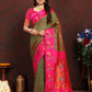 Lorenvalley Fashion Mahendi Soft Paithani Silk Woven Design Rich Zari Meenakari Weaving Saree - Swadesiicart