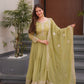 Lorenvalley Fashion Mehendi Crunchy Silk with Embroidery Codding & Sequins Work Anarkali Gown with Dupatta | Swadesiicart