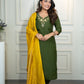 Lorenvalley Fashion Mahendi Roman Silk Hand Work Kurta Pant with Dupatta - Swadesiicart