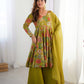 Lorenvalley Women Pure Soft Roman silk Chanderi Discharge Print Fabric Kediya Kurta Palazzo with Dupatta Set | Swadesiicart