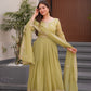 Lorenvalley Fashion Mehendi Crunchy Silk with Embroidery Codding & Sequins Work Anarkali Gown with Dupatta | Swadesiicart