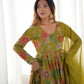 Lorenvalley Women Pure Soft Roman silk Chanderi Discharge Print Fabric Kediya Kurta Palazzo with Dupatta Set | Swadesiicart