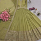 Lorenvalley Fashion Mehendi Crunchy Silk with Embroidery Codding & Sequins Work Anarkali Gown with Dupatta | Swadesiicart