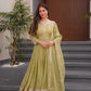 Lorenvalley Fashion Mehendi Crunchy Silk with Embroidery Codding & Sequins Work Anarkali Gown with Dupatta | Swadesiicart