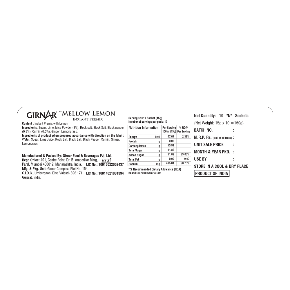 Girnar Instant Premix Mellow Lemon | Swadesiicart