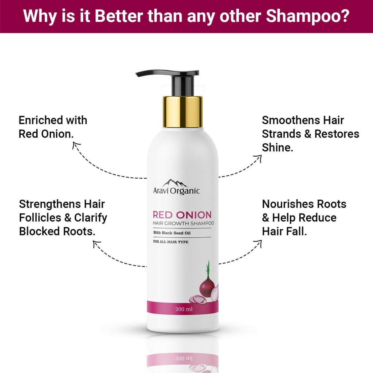 Aravi Organic Onion Hair Shampoo for Hair Growth and Hair Fall Control | Swadesiicart
