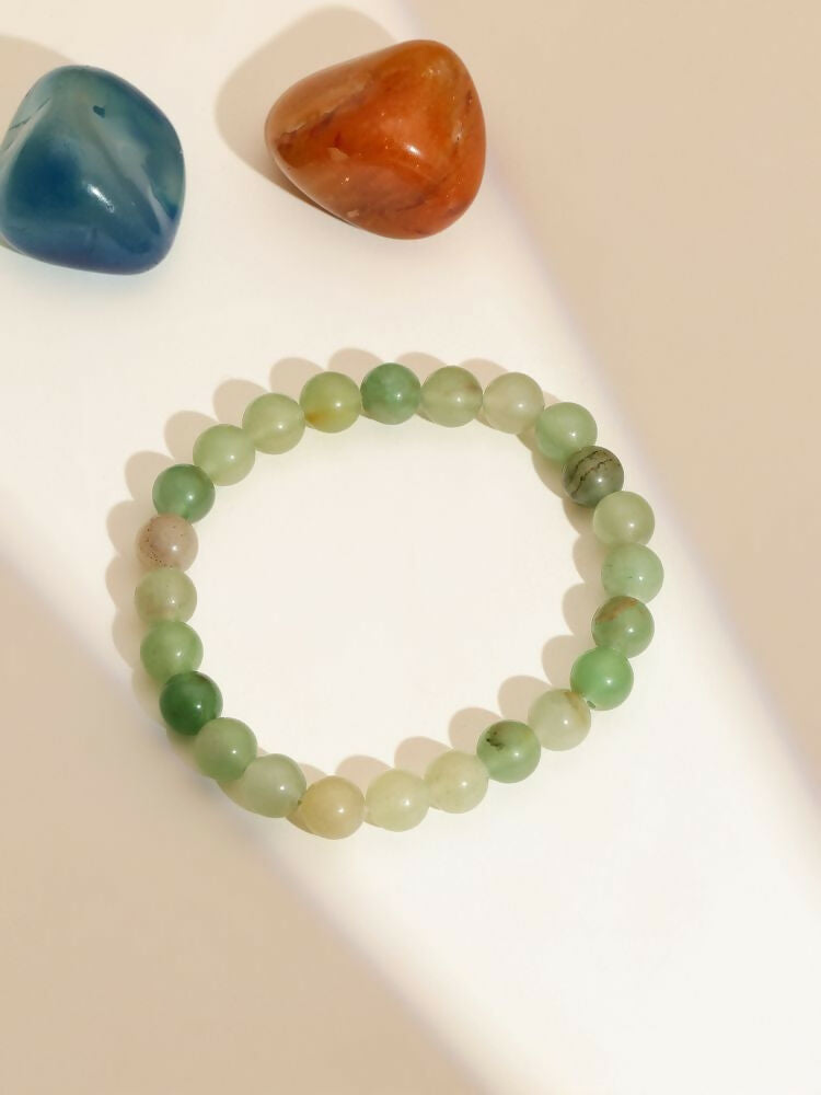 Green Avanturine Beads Elastic Bracelet - Ruby Raang | Swadesiicart