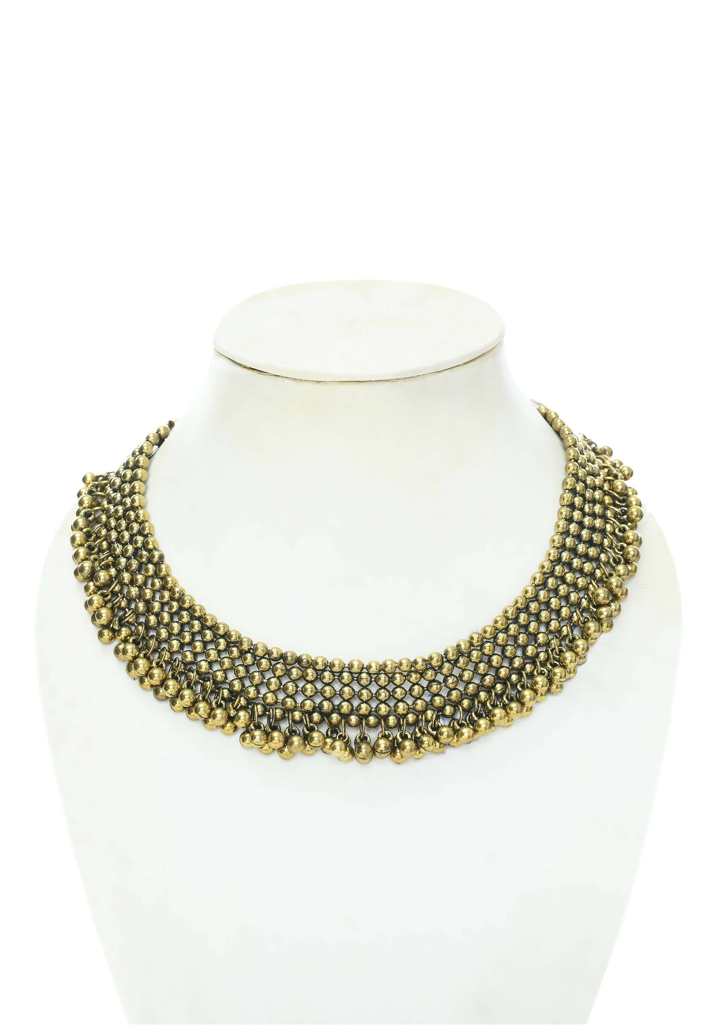 Mominos Fashion Johar Kamal Oxidised Gold-Polished Brass Finish Ghungroo Design Choker Set | Swadesiicart