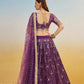 Aastha Fashion Dark Purple Butterfly Net Tone To Tone Thread Work, Sequence Work And Original Mirror Work Embroidery Wedding Wear Lehenga Choli