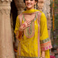 Anaita Yellow Chinon Readymade Palazzo Suit with Codding Dori & Sequence Work