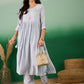 Blue Embroidered Muslin Kurta and Trouser - Berlin