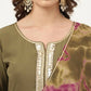 FIORRA Women's Olive Poly Crepe A-Line Kurta Pant With Dupatta - Swadesiicart