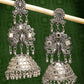 NVR Women's Silver Plated Mirror Work Oxidised Contemporary Jhumka Earrings | Swadesiicart