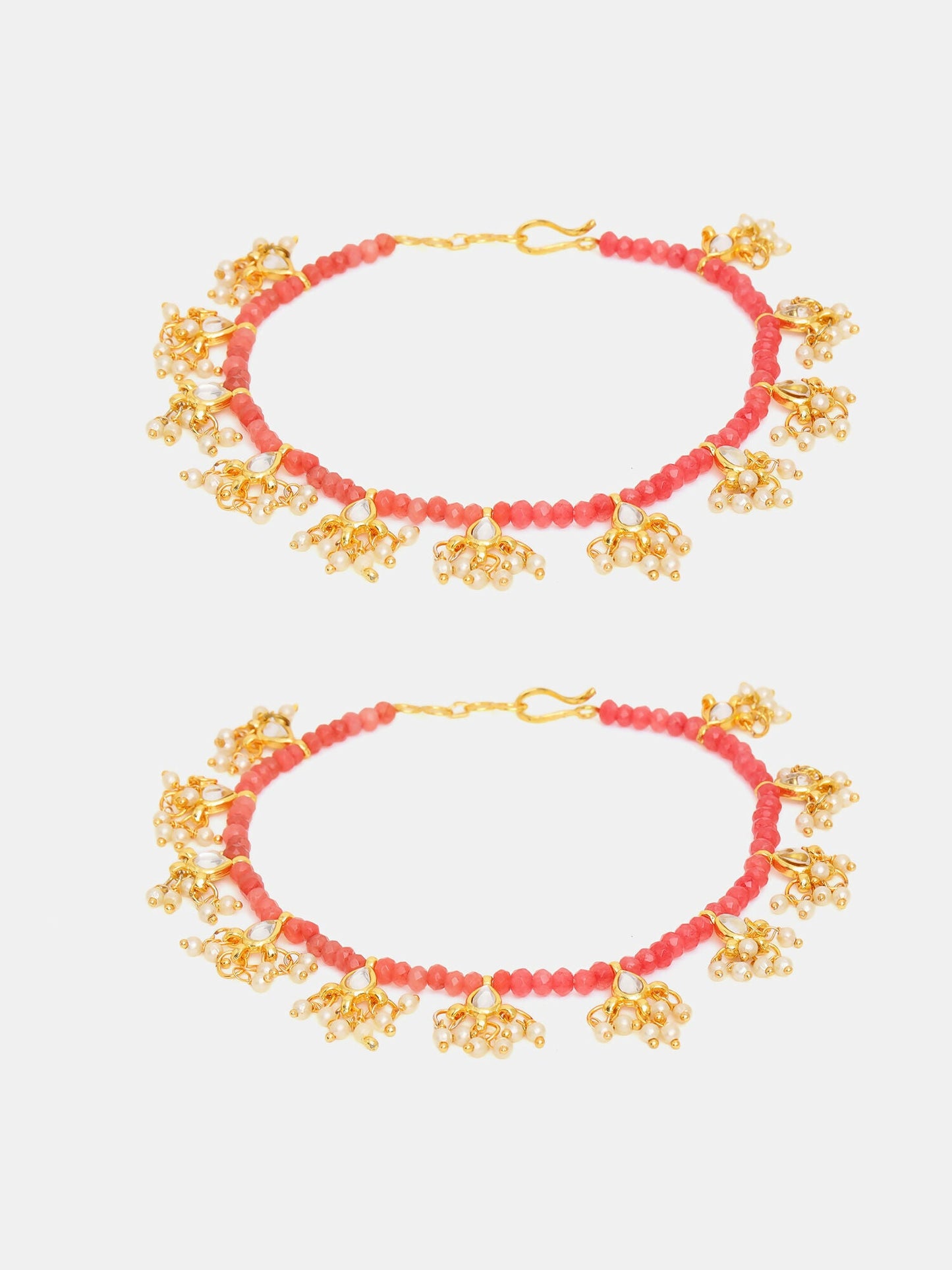 Ruby Raang 22k Gold Polished Stone Anklets | Swadesiicart